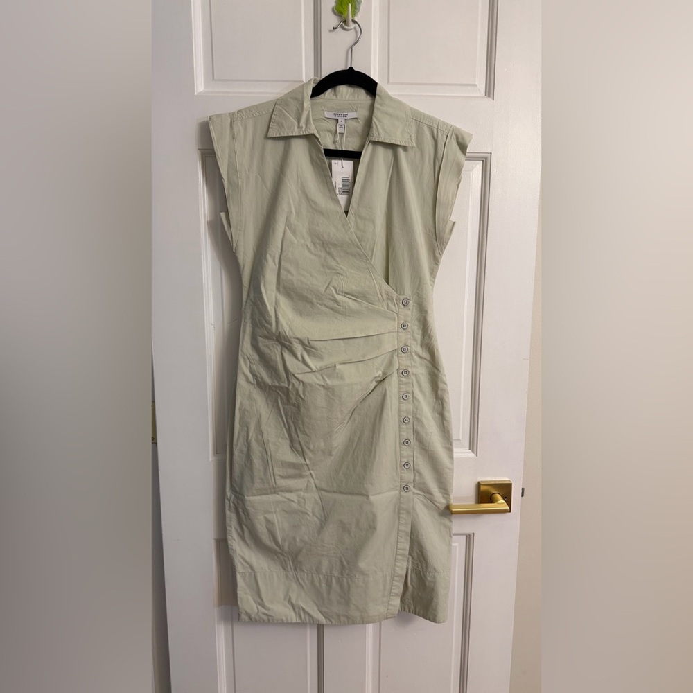 Derek Lam Light Sage Wrap Midi Dress with Side Buttons